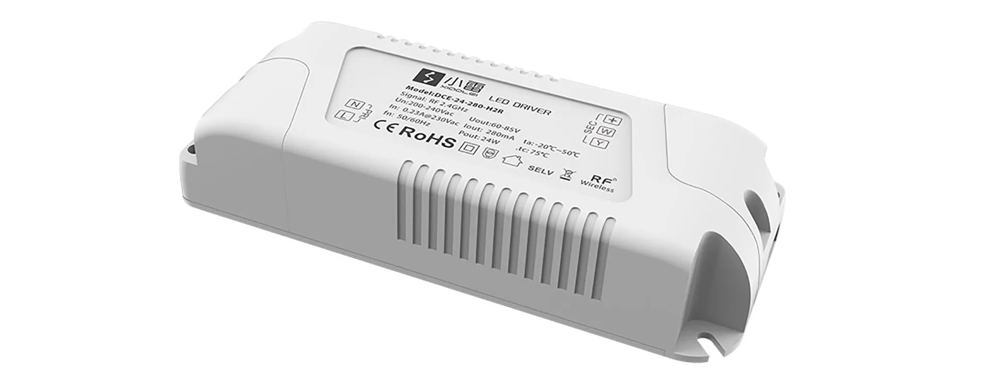 DCE-24-280-H2R  Ltech Wireless Dimmable Driver 24W 60-85Vdc/280mA .0-100% PWM dimming level, IP20.